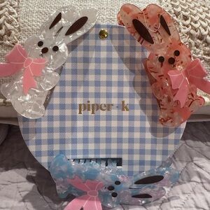Piper K Bunny Hair Clips Set - Pink, Blue, White